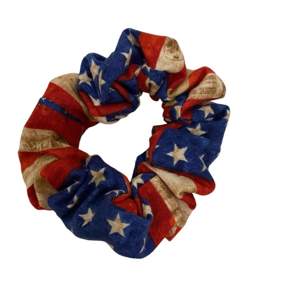 Patriotic Hair Scrunchie. Rustic USA Flag Print. Multicolor. Mini - Picture 1 of 6